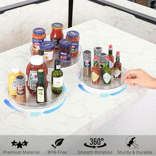 NOSTALGIQ 3-Pack Lazy Susan Organizer | Rotating Pantry Organizers and Storage | Clear Lazy Susan for Table Top, Cabinet