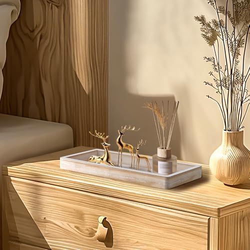 MAONAME Wash White Long Narrow Tray, 15.7"x 6.8" Wood Bathroom Vanity Tray