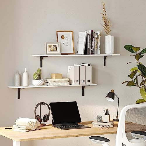 DINZI LVJ Long Wall Shelves, 55.1Inch Wooden Wall Mounted Shelves, Set of 2