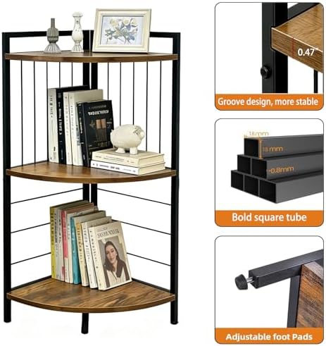 Corner Shelf Stand 27.9" H, 3 Tier Corner Display Shelving Unit with Sturdy Metal Frame Multipurpose Corner Bookshelf fo