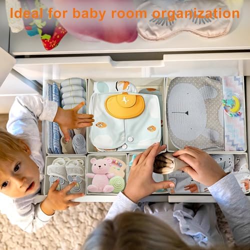 12 Pack Baby Clothes Organizer for Nursery Drawer - Foldable Fabric Dresser Dividers & Storage Bins for Diapers, Onesies