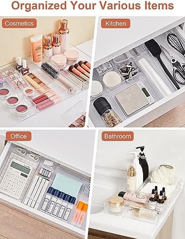 SMARTAKE 30-Piece Drawer Organizer with Non-Slip Silicone Pads, 7-Size