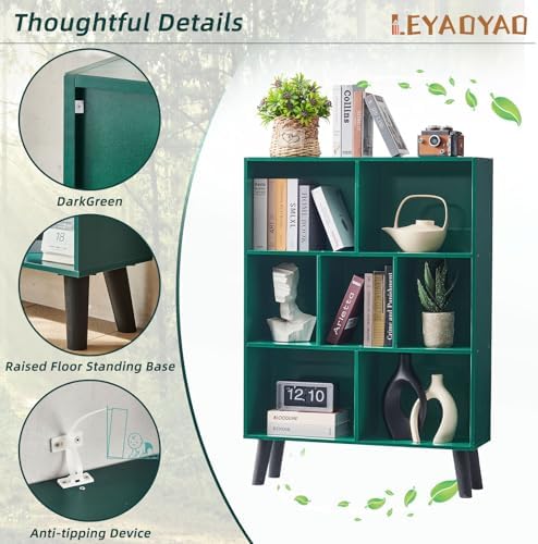 LEYAOYAO Cube Bookshelf, Mid-Century Modern Book Shelf with Legs,Dark Green