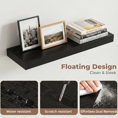 20 Inch Floating Shelves for Wall, 6.5"D Wood Storage Shelves, Black Finish