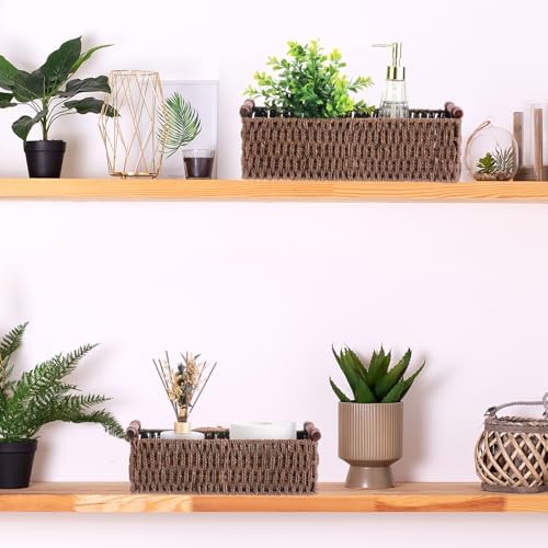 Boao 3 Pcs Boho Storage Wicker Baskets Handmade Woven Decorative Paper Rope Baskets for Organizing with Handle Counterto