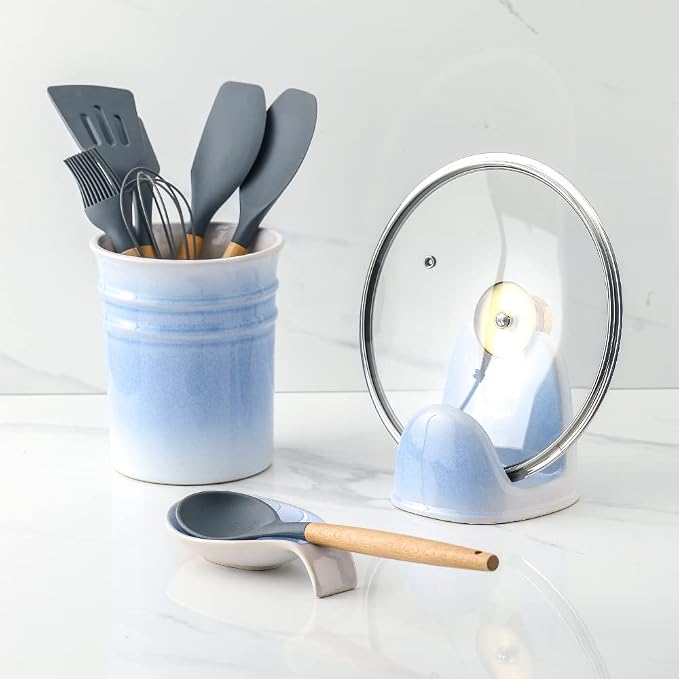 Nihow Ceramic Pot Lid Holder While Cooking for Kitchen Counter/Stove Top | Catch Water & Oil Drips,Stable & Secure,Heat Resistant,Easy to Clean & Dishwasher Safe,Space-Saving,Multi-Purpose Holder