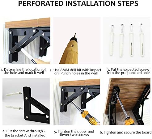 Storystore Folding Shelf Brackets, 18 Inch 2 Pcs Black Stainless Steel