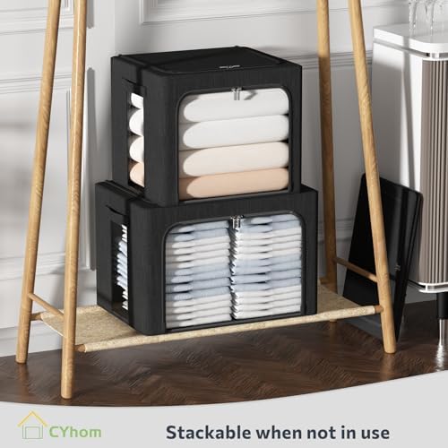 CYhom 3Pack Foldable Storage Bins - Frame Storage Box Linen Fabric Stackable Clothes Container Organizer with Clear Wind