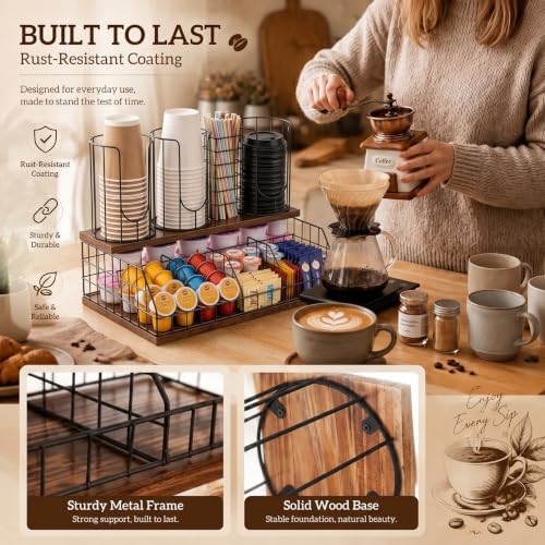Geelin Coffee Cup and Lids Organizer with 4-compartment Double Layer