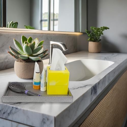 Home Basics Plastic Vanity Tray for Jewelry, Make up, Perfume, Cosmetics, Bathroom or Dresser Organizer, (Silver Texture