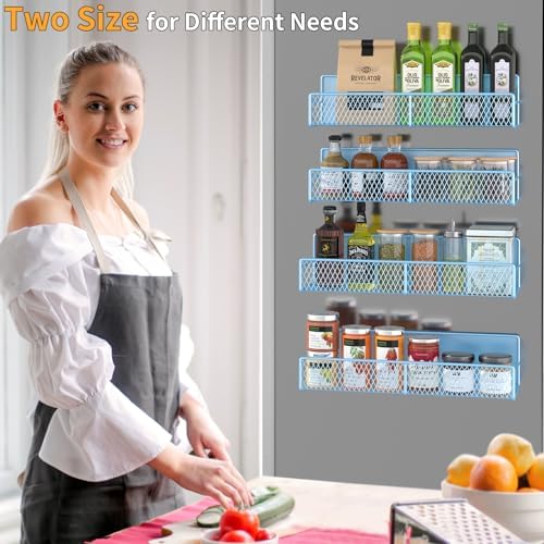 DTUQYX Magnetic Spice Rack for Refrigerator, 4 Pack 100% Metal Strong Magnet Fridge Shelves, Space Saving Spice Organize