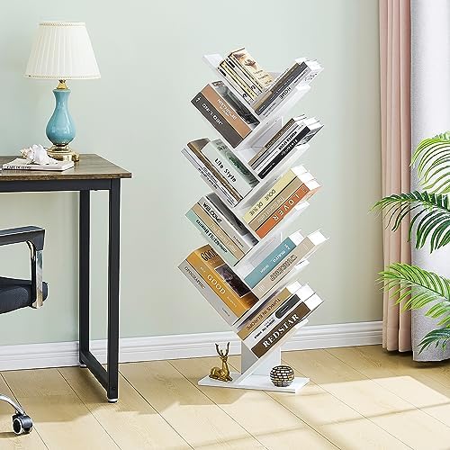 Hoctieon 10 Tier Tree Bookshelf, 10 Shelf Bookcase, Free Standing Tree Bookcase, Display Floor Standing Shelf for Books,