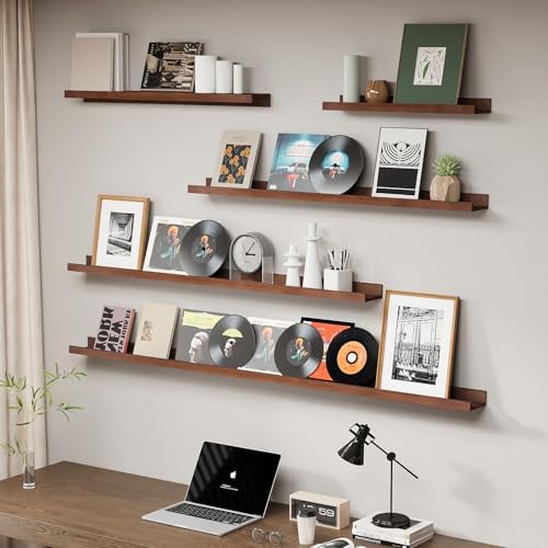 SAUMONIERES Picture Ledge Shelf Floating Book Shelves Set of 2 Wall Mounted Solid Wood for Bedroom Bathroom Living Room
