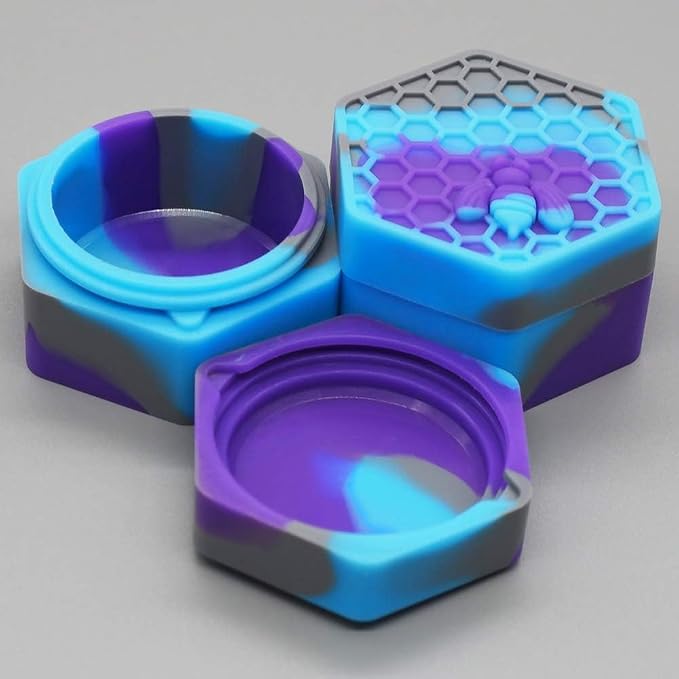 Silicone Wax Carving 5ml 26ml Hexagon Container Kit (Purple Blue Grey) | with 5.2" Rainbow Tool and 5.9"×4.9" Mat