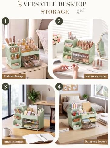 Large Makeup Organizer Countertop for Vanity Skincare Organizers Green