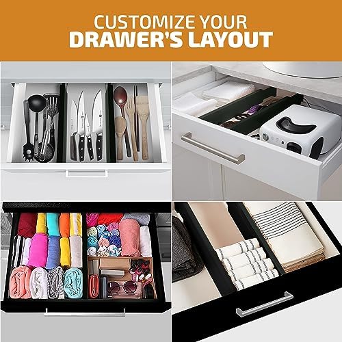 4-Pack Bamboo Drawer Dividers - 12.2 to 17.3 Inches Deep, 2.6 Inches High, Adjustable Expandable Drawer Organizer Dresse