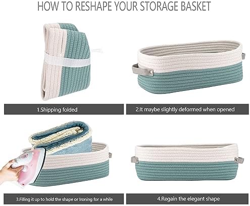 Cotton Rope Woven Toilet Paper Baskets for Organizing Decorative for Boho Decor Small Storage Gift 13"x5.9"x4" Mint Gree