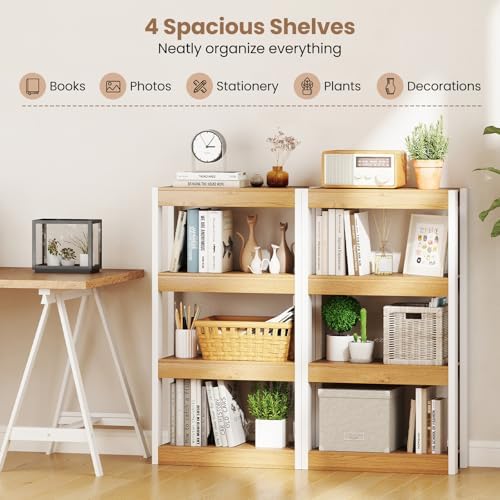 Giantex 4-Tier Bookshelf, Wooden Bookcase with Dual Anti-Tipping Kits, Freestanding Shelving Unit, Modern Storage Organi