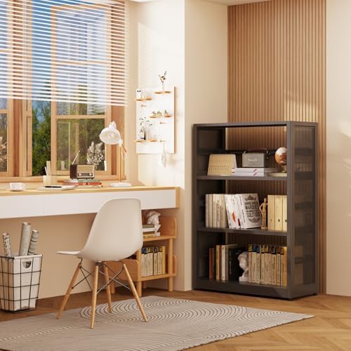 SteeLoong 3 Tier Bookshelf,Metal Storage Shelves, Wheels & Adjustable Feet