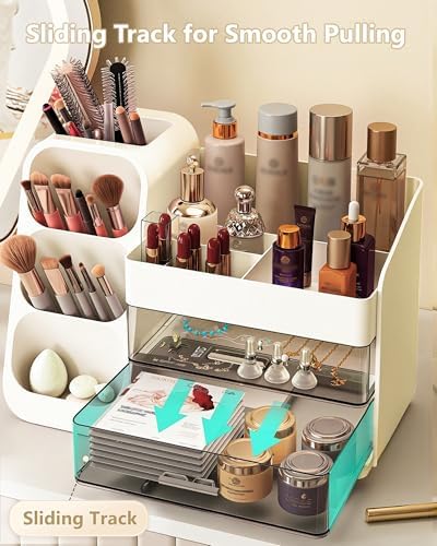 Anylady Large Capacity Makeup Organizer Countertop with Makeup Brush Holder for Vanity, Thickened Material, Bathroom Cou