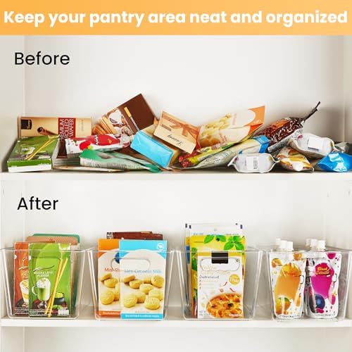 YIHONG 16 Pack Clear Pantry Organizer Bins,Plastic Storage Containers with Handle for Kitchen,Freezer,Cabinet,Closet,Bat