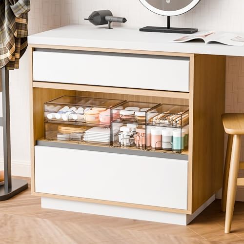 Yieach Clear Stackable Storage Drawers - Set of 6 - Acrylic Drawers,Bathroom Organizer Bin and Plastic Makeup Organizer,