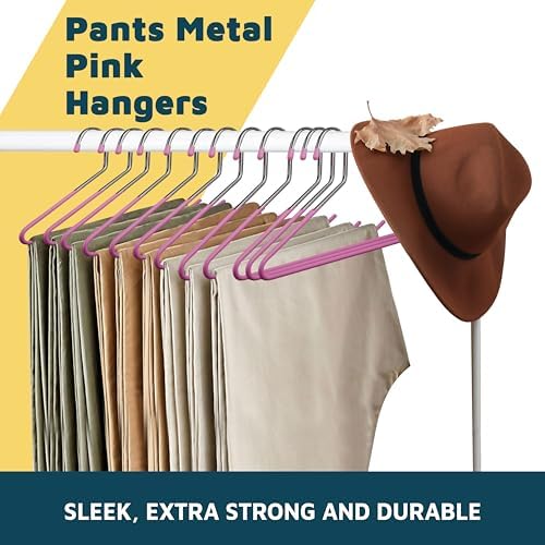 Lifemaster Metal Pants Hanger Set - 30 Pieces Elegant Non-Slip Closet Space Saving Hanger Set for Pants, Trouser, Blankets, and Jeans with Open Ended Sleek Design - Pink
