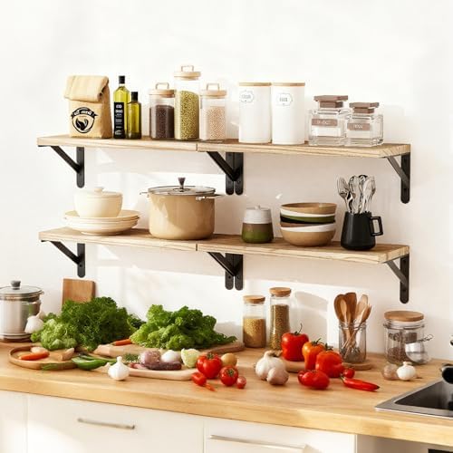 Fixwal Wall Floating Shelves for Decor (Light Brown, Set of 4, 16.5 Inch)