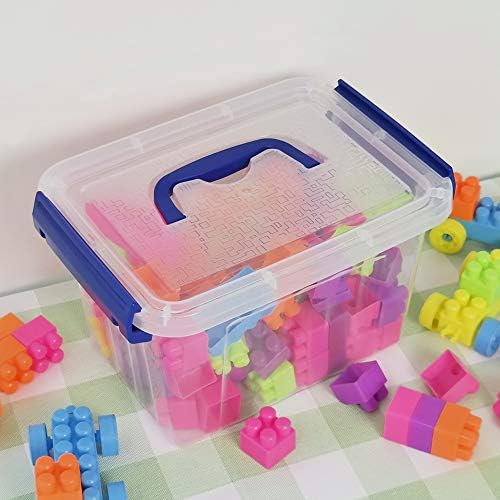 Pekky 3.5 Quart Small Plastic Lidded Storage Box with Blue Handle, 6 Packs