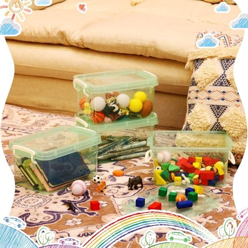 Wenqik 6 Pack Colorful Plastic Storage Bins with Lids, Green