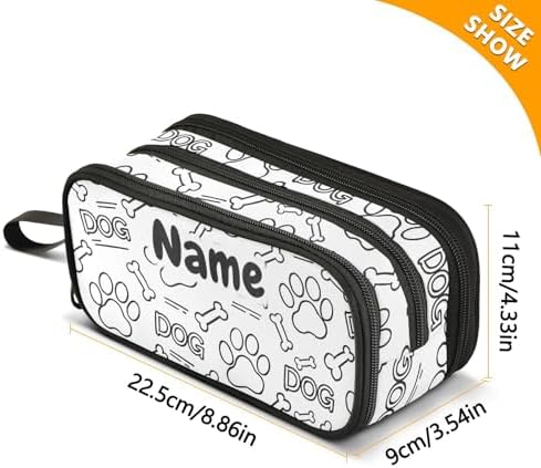 Custom Dog Paw Print Bones Pencil Case Box Boys Girls Personalized Name Large Pencil Pouch Stationery Pen Bag Organizer for Kids Adults School Office