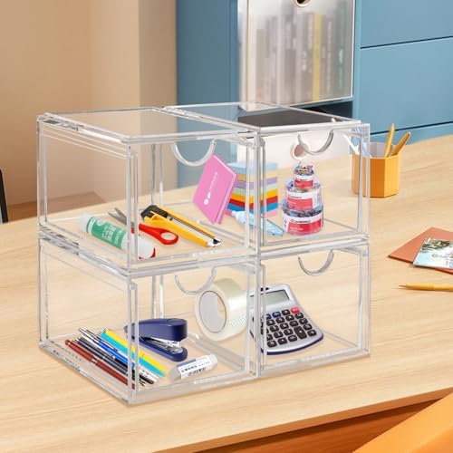 AMEITECH 2 Pack Clear Stackable Storage Drawer, Bathroom Makeup Organizer, Plastic Storage Bins, Acrylic Organization an