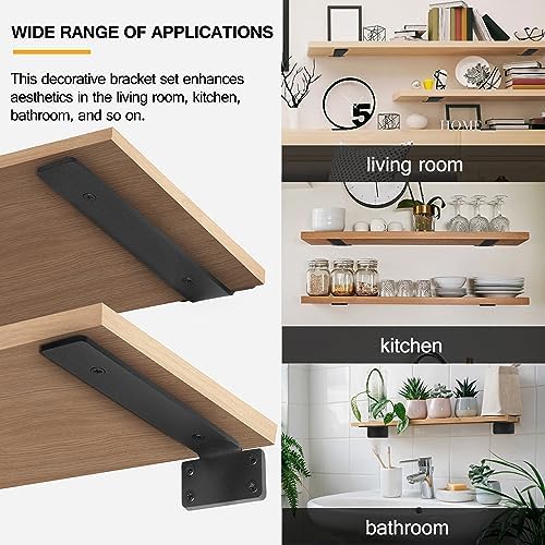 HITOMEN Heavy Duty Floating Shelf Brackets, 8-Inch (1/5'' Thick) Hidden Shelves Hardware, Iron L Brackets, Rustic Indust