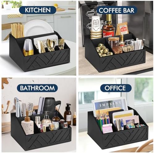 Ukonvi Paper Plate Dispenser, Paper Plate Holder for Kitchen Counter, Wood Rustic Silverware Utensil Caddy, Cutlery Flat