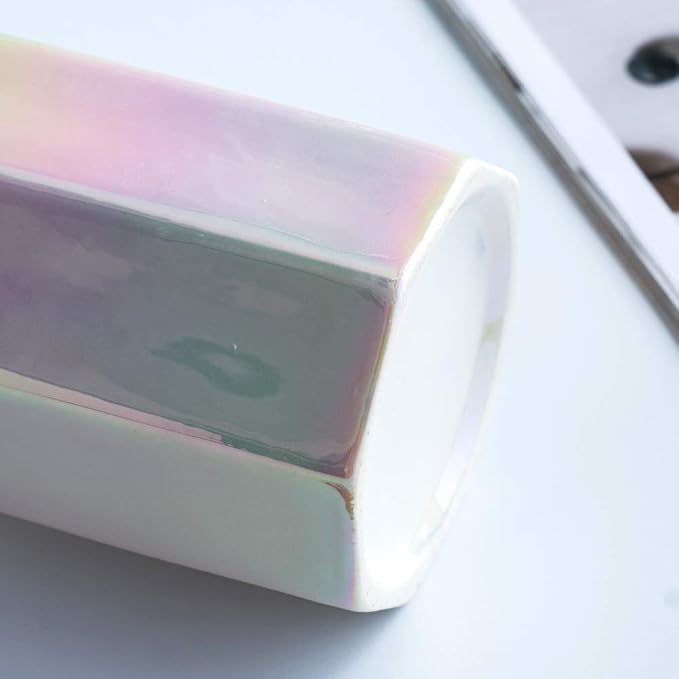 Ceramic Desk Iridescent Pen Holder Stand Cute Pencil Cup Pot Desk Organizer Makeup Brush Holder,Toothbrush Holders(Pearl)