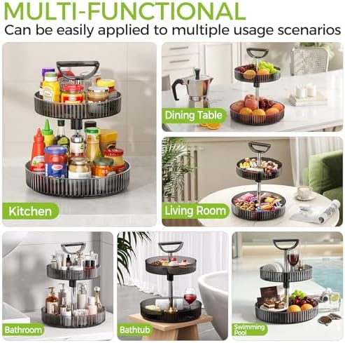 2-Tier Rotating Organizer with Handle – Adjustable Shelf, 360° Lazy Susan Turntable for Kitchen Countertop, Bathroom, Pa