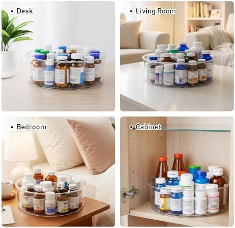 Medicine Bottle Organizer, Medicine Organizer for Cabinet, 10.24" Diameter, Transparent Lazy Susan Medicine Cabinet Orga