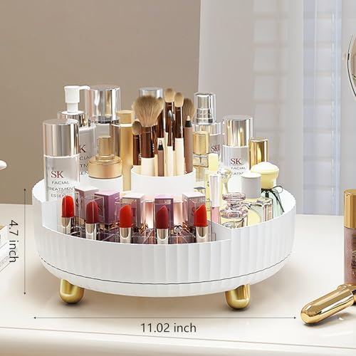 360 Rotating Makeup Perfume Organizer Skincare with Divider, Large White