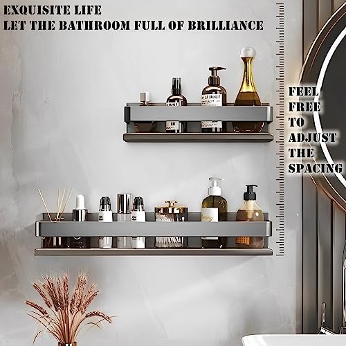 Stainless Steel Wall Mounted Floating Shelves, Drill-Free Adhesive or Screw In, Rustproof Bathroom Organizer & Kitchen S