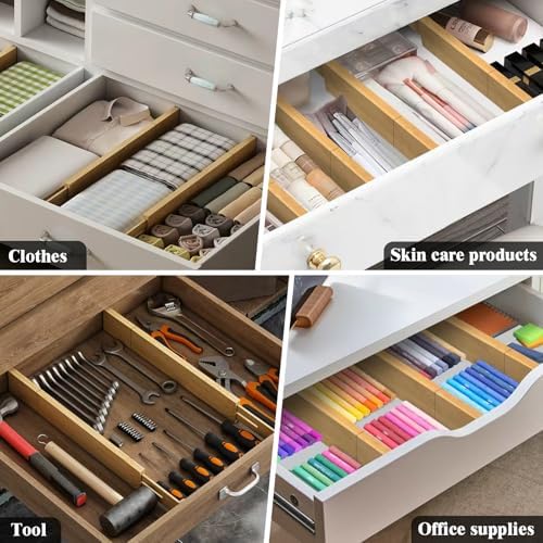 Bamboo Drawer Dividers, 12-21 Inch Kitchen Adjustable Drawer Organizers