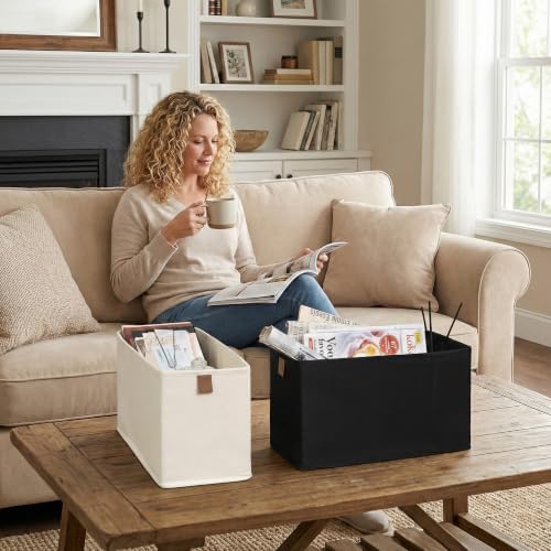 StorageWorks Narrow Storage Bins for Closet Shelves, Beige, 4-Pack
