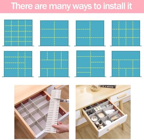 acDesign 40Pcs Grid Drawer Dividers, Adjustable Drawer Organizer for Socks, Underwear, Lingerie, Makeup, Bedroom Office Kitchen Storage (White)