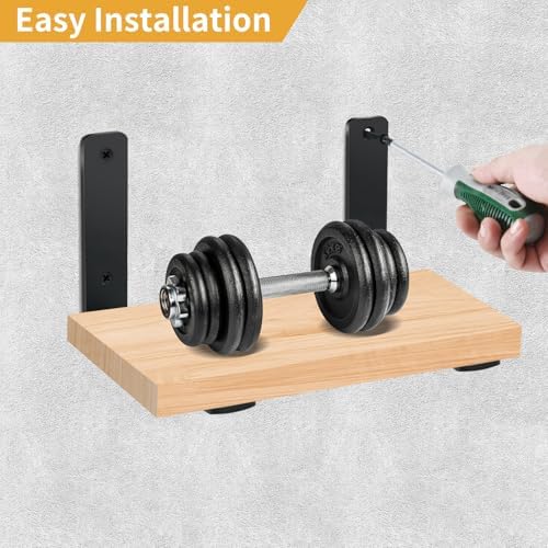 2 Pack - L 16" x H 8" x W1.5, 5mm Thick Black L Shelf Bracket, Iron Shelf Brackets, Metal Shelf Brackets, Floating Shelf