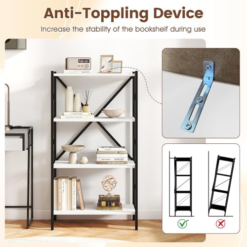 GIANTEX 4-Tier Bookshelf, Industrial Bookcase with Heavy-Duty Metal Frame, Modern Open Storage Book Shelf, Book Holder,
