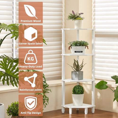 YUFAM 4-Tier Corner Shelf, White
