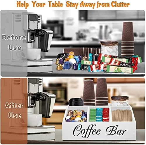 ugiftt Coffee Station Organizer for Counter, Wood Coffee Pods Holder Storage Basket, Tea Condiment Storage Organizer, Ru