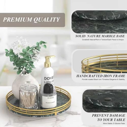 AMH 10-Inch Green Marble Lazy Susan with Gold Frame