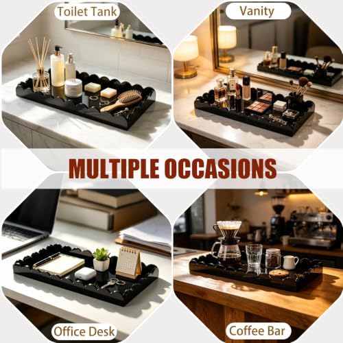 Black Scalloped Acrylic Tray 5mm Thicken for Vanity Makeup,Perfume,Soap Dispenser, Napkin,12x6 Decorative Serving Tray f