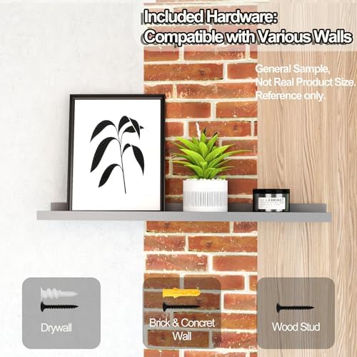 Small Grey Floating Shelves for Wall, Shelf with Lip Set of 2, 8 in