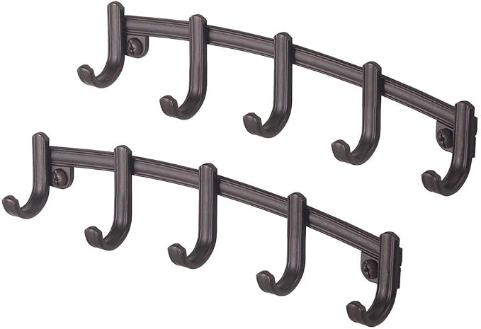 mDesign Steel Modern Key Holder for Wall - Decorative Wall-Mount Key Ring Holder and Hook Rack - 5 Metal Hooks for Hanging Dog Leash, Car Keys, and Keychain - Hyde Collection - 2 Pack - Bronze